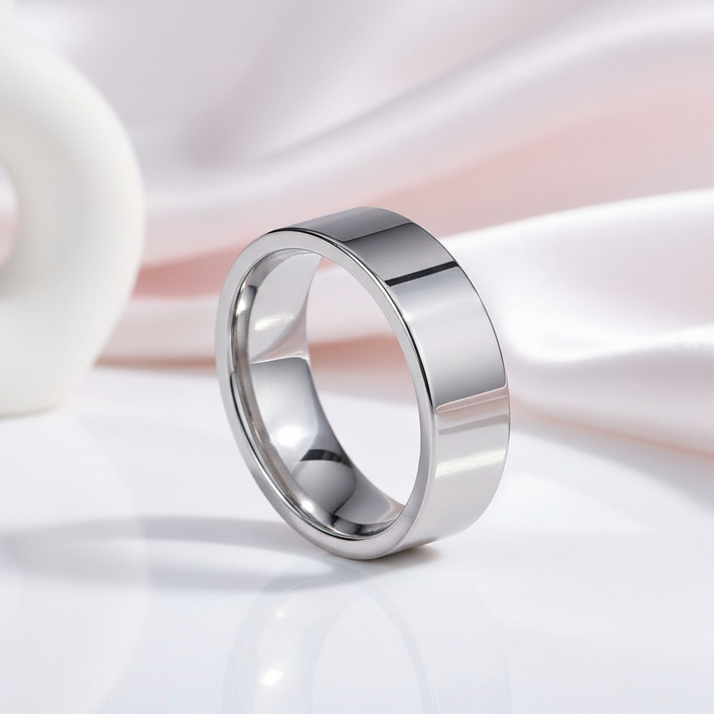 Flat 8mm Tungsten Carbide Wedding Band-Black Diamonds New York