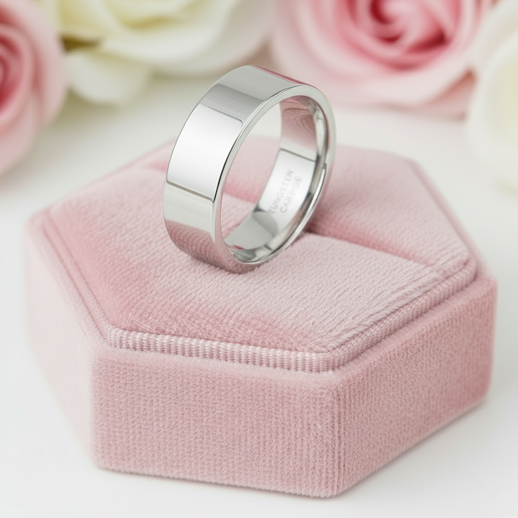 Flat 8mm Tungsten Carbide Wedding Band-Black Diamonds New York