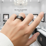 Flat Black Tungsten Wedding Band with Inner Red Sandalwood-Black Diamonds New York