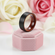 Flat Black Tungsten Wedding Band with Inner Red Sandalwood-Black Diamonds New York