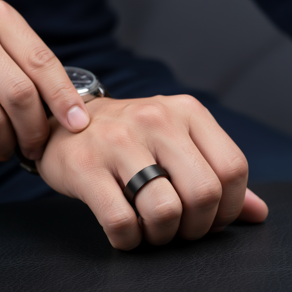 Flat Black Tungsten Wedding Band with Inner Red Sandalwood-Black Diamonds New York