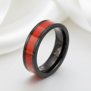 Flat Vintage Wooden Titanium Wedding Band-Black Diamonds New York