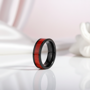 Flat Vintage Wooden Titanium Wedding Band-Black Diamonds New York