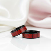 Flat Vintage Wooden Titanium Wedding Band-Black Diamonds New York