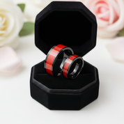 Flat Vintage Wooden Titanium Wedding Band-Black Diamonds New York