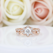 Flower 14k Rose Gold 0.5 Ct Round Cut Diamond Engagement Ring-Black Diamonds New York