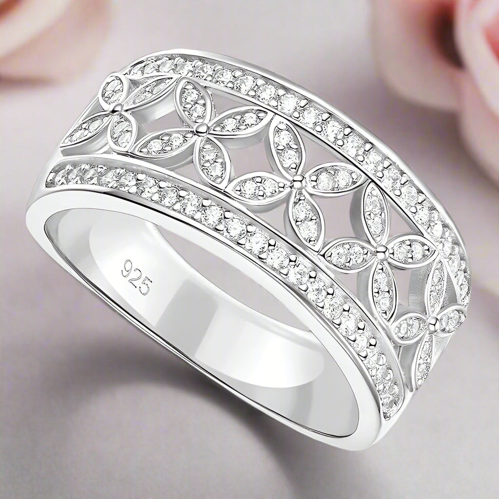 Flower Art Deco Diamond Ring Band-Black Diamonds New York