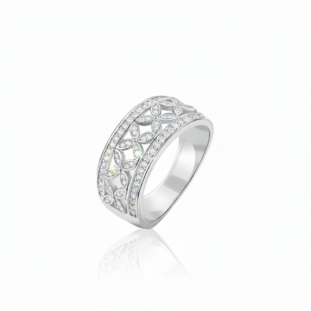 Flower Art Deco Diamond Option Ring Band-Black Diamonds New York
