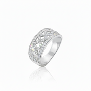 Flower Art Deco Diamond Option Ring Band-Black Diamonds New York