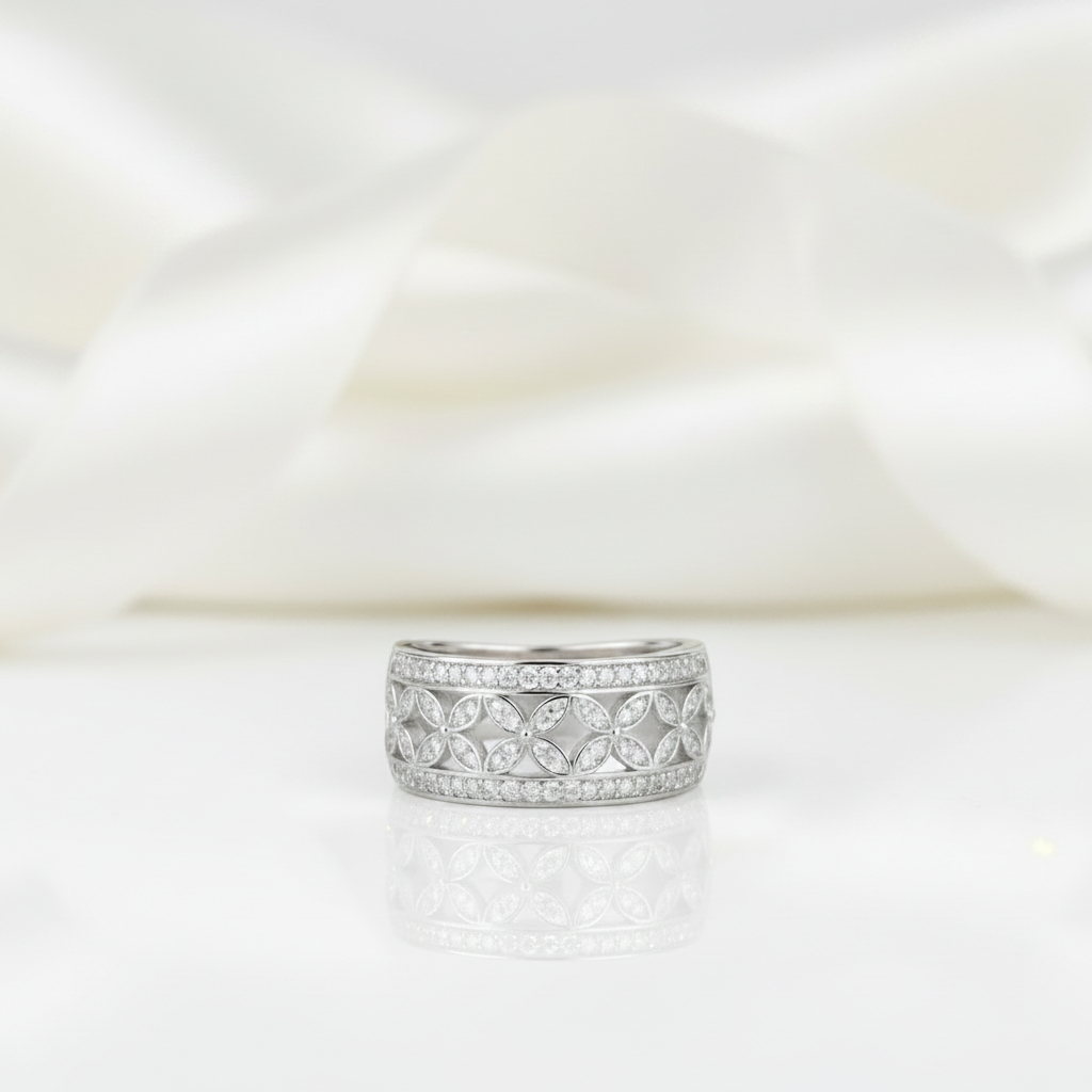 Flower Art Deco Diamond Option Ring Band-Black Diamonds New York
