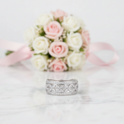 Flower Art Deco Diamond Option Ring Band-Black Diamonds New York