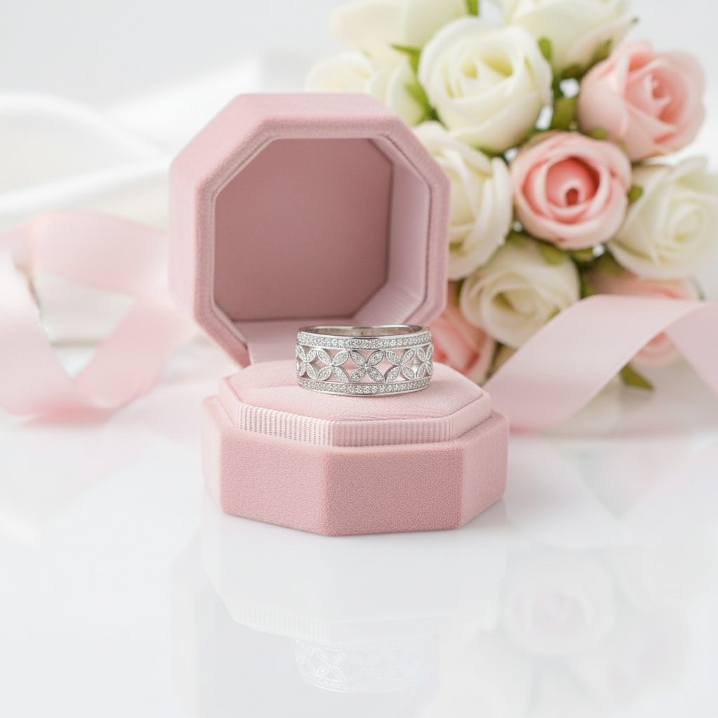 Flower Art Deco Diamond Ring Band-Black Diamonds New York