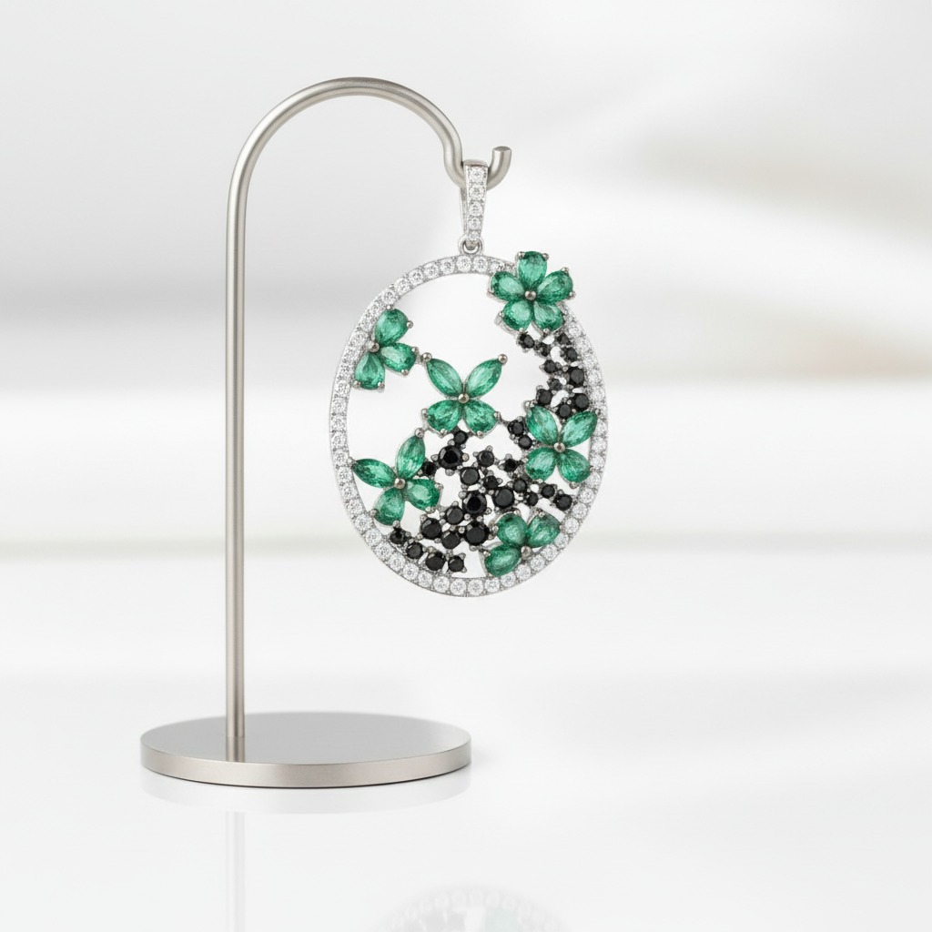 Flower & Butterfly Pendant-Black Diamonds New York
