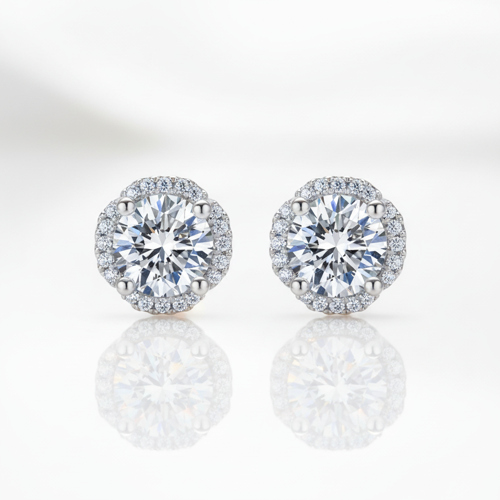 Flower Design Halo 1.0 Carat Round Cut Diamond Option Stud Earrings-Black Diamonds New York
