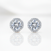 Flower Design Halo 1.0 Carat Round Cut Diamond Option Stud Earrings-Black Diamonds New York