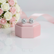 Flower Design Halo 1.0 Carat Round Cut Diamond Option Stud Earrings-Black Diamonds New York