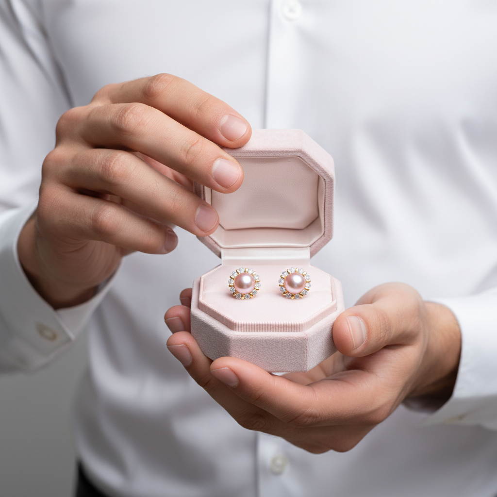 Flower Freshwater Pearl Stud Earrings-Black Diamonds New York