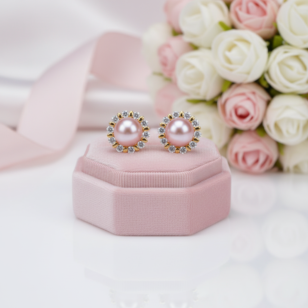 Flower Freshwater Pearl Stud Earrings-Black Diamonds New York