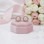 Flower Freshwater Pearl Stud Earrings-Black Diamonds New York