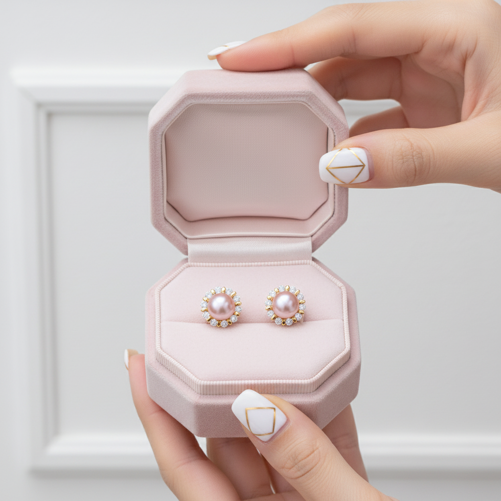 Flower Freshwater Pearl Stud Earrings-Black Diamonds New York