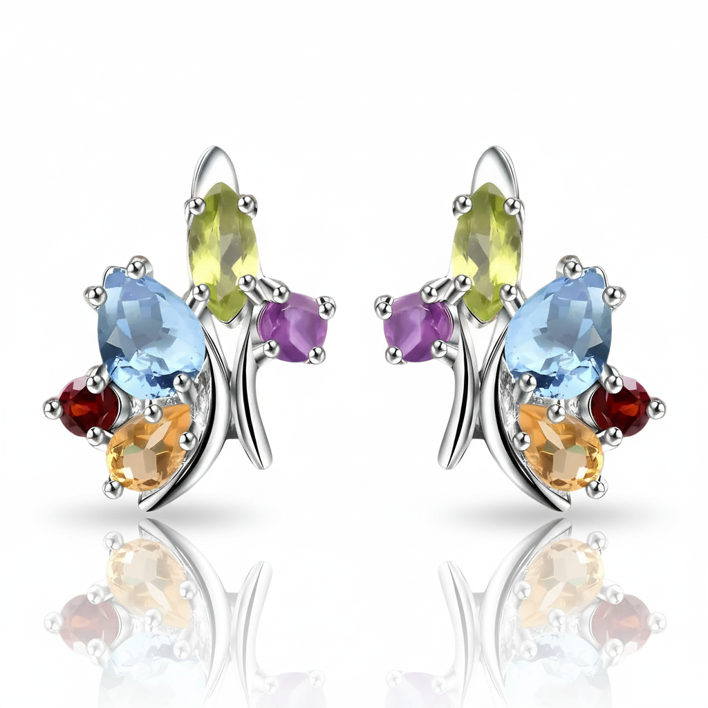 Flower Multicolor Gemstone Stud Earring-Black Diamonds New York