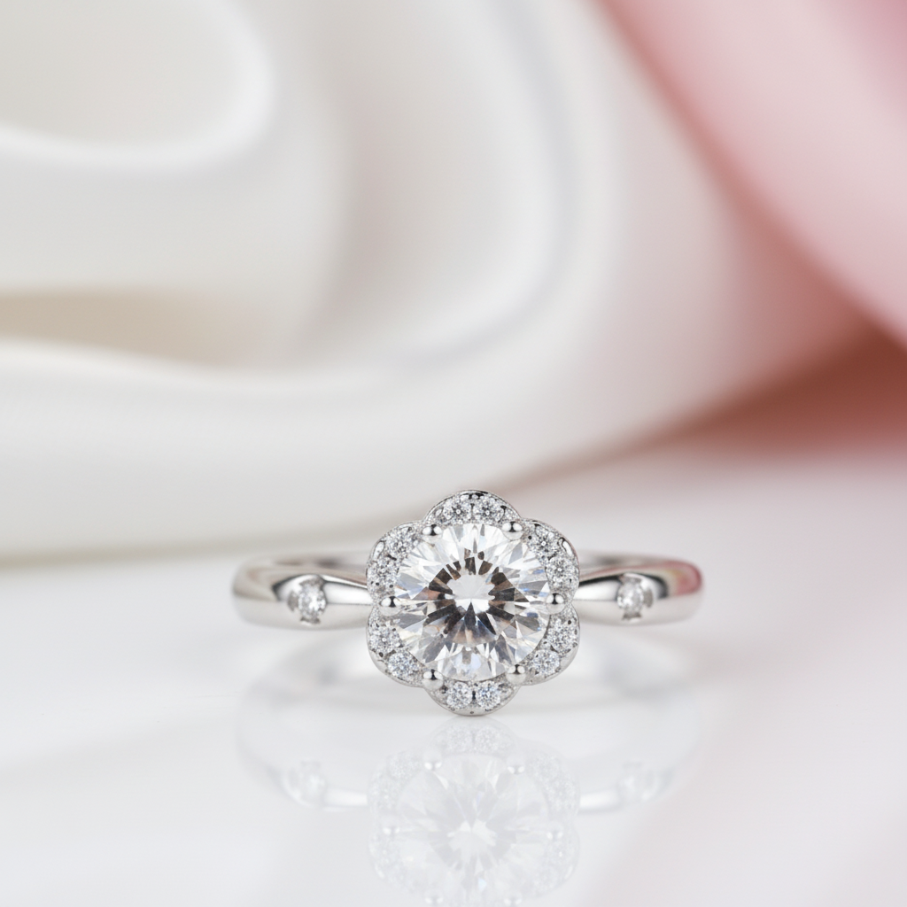 Flower petals Elegant Diamond Option Engagement Ring-Black Diamonds New York