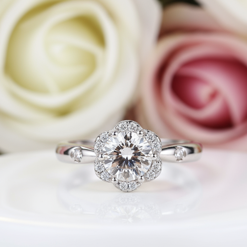 Flower petals Elegant Diamond Engagement Ring-Black Diamonds New York