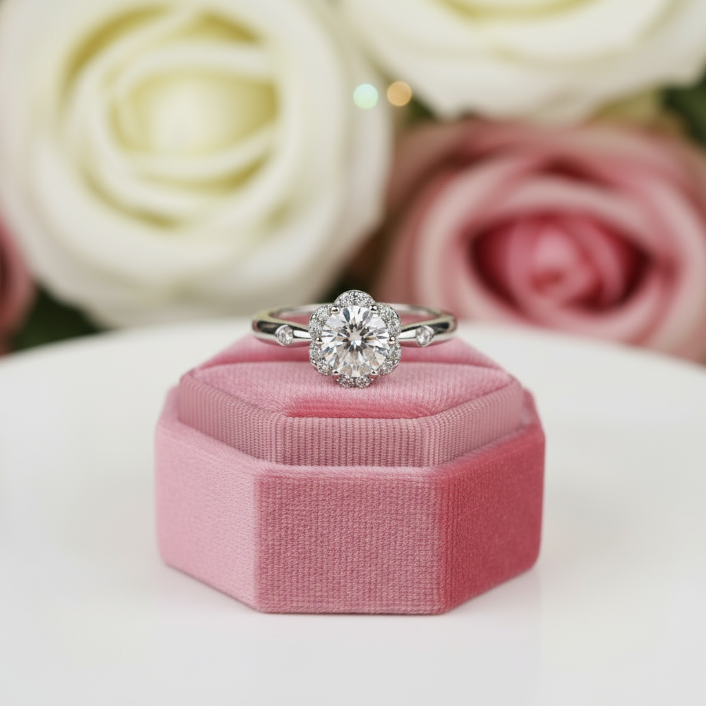 Flower petals Elegant Diamond Option Engagement Ring-Black Diamonds New York