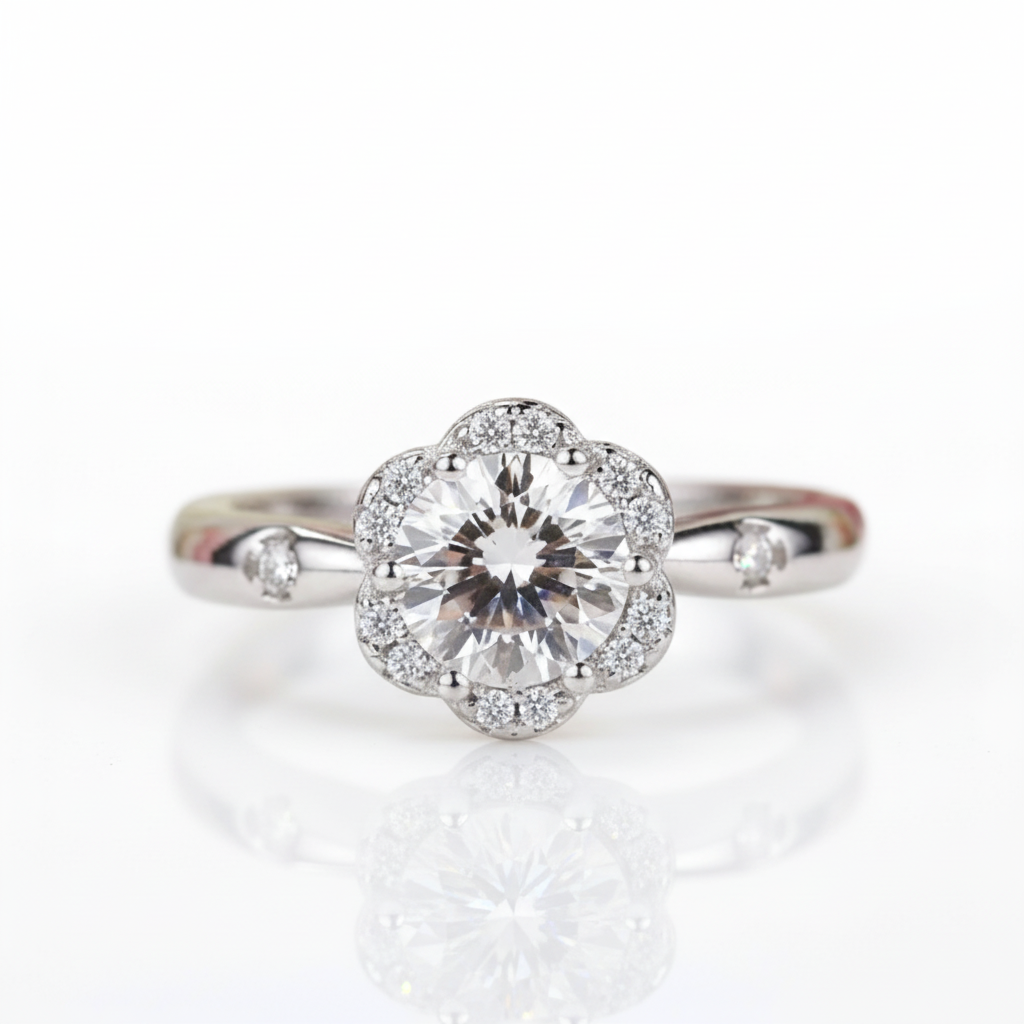 Flower petals Elegant Diamond Option Engagement Ring-Black Diamonds New York
