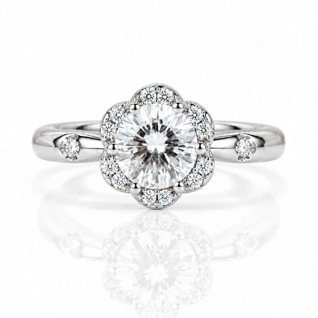 Flower petals Elegant Diamond Option Engagement Ring-Black Diamonds New York
