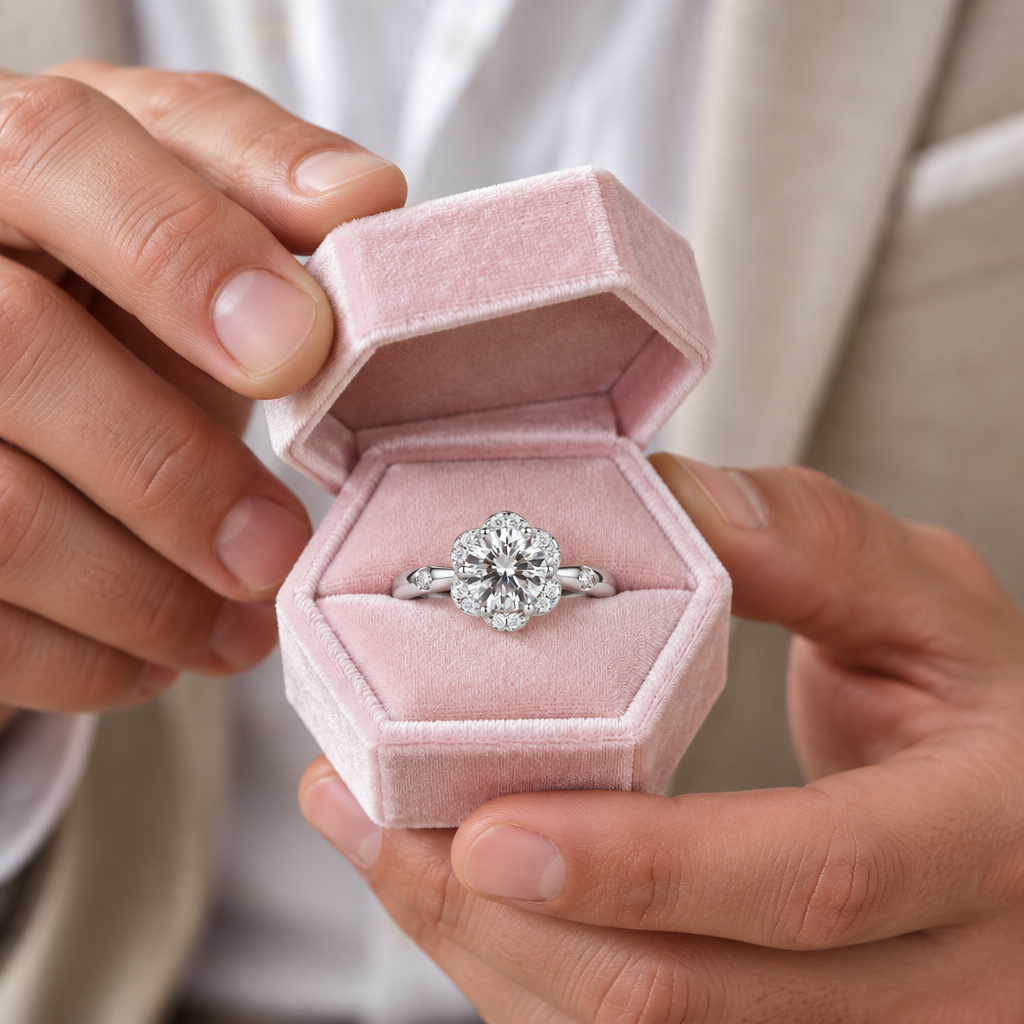 Flower petals Elegant Diamond Option Engagement Ring-Black Diamonds New York
