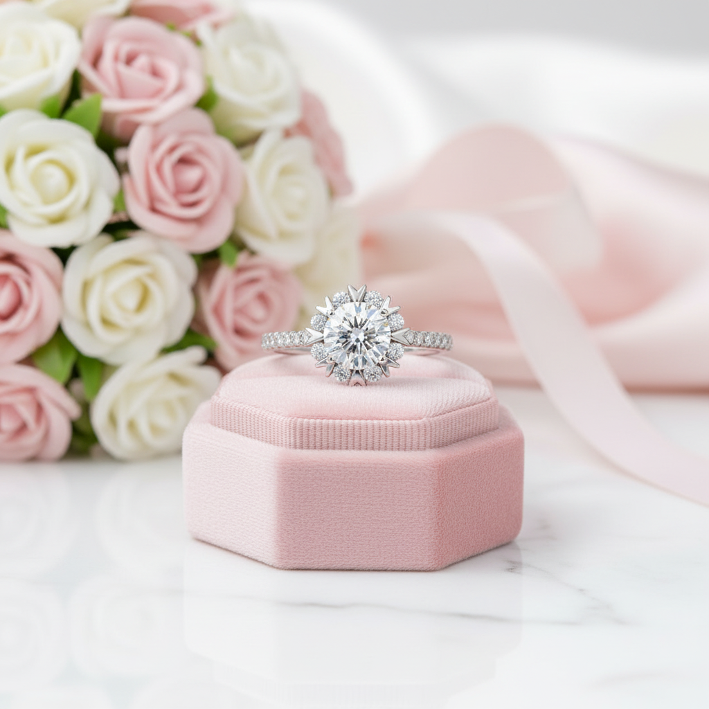 Flower Design Diamond Option Wedding Ring-Black Diamonds New York