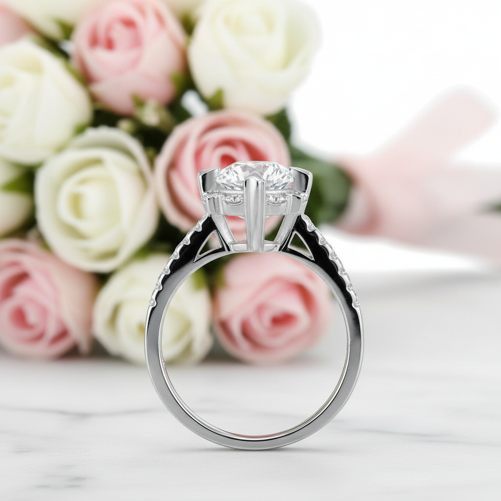 Flower Design Diamond Option Wedding Ring-Black Diamonds New York