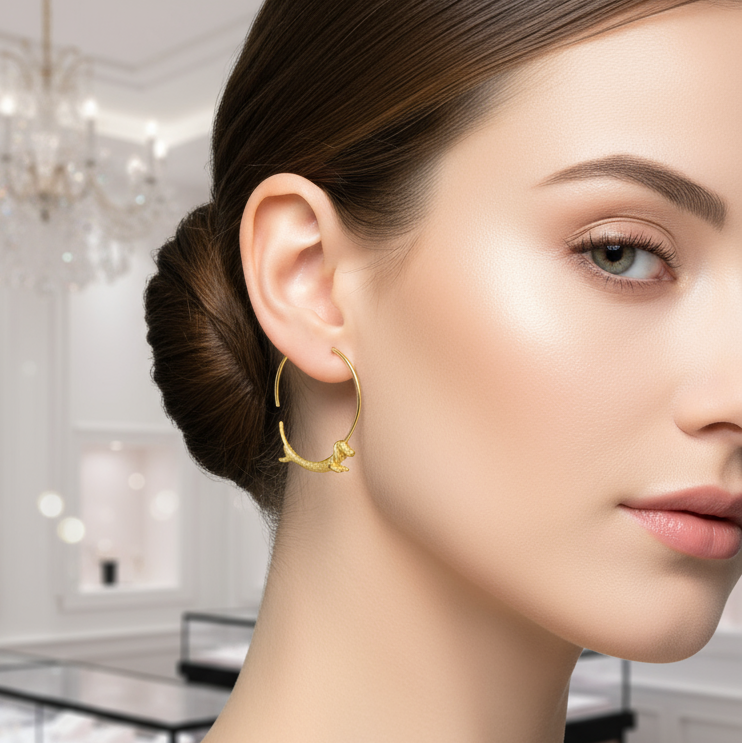 Flying Dachshund Dog Round Hoop Earrings-Black Diamonds New York