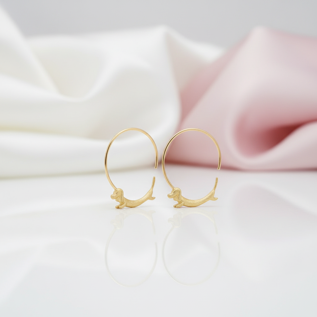Flying Dachshund Dog Round Hoop Earrings-Black Diamonds New York