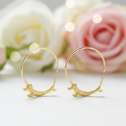 Flying Dachshund Dog Round Hoop Earrings-Black Diamonds New York