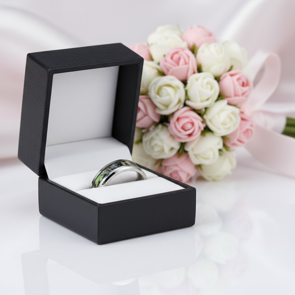 Forest Camouflage Tungsten Men's Wedding Band-Black Diamonds New York