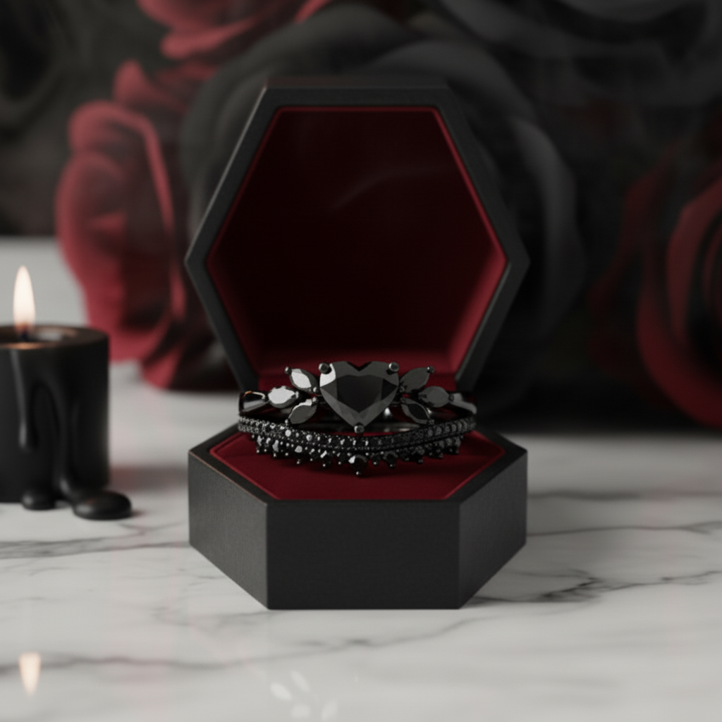 Forever In My Heart- 1.25ct Heart Cut Diamond Option Gothic Promise Ring-Black Diamonds New York