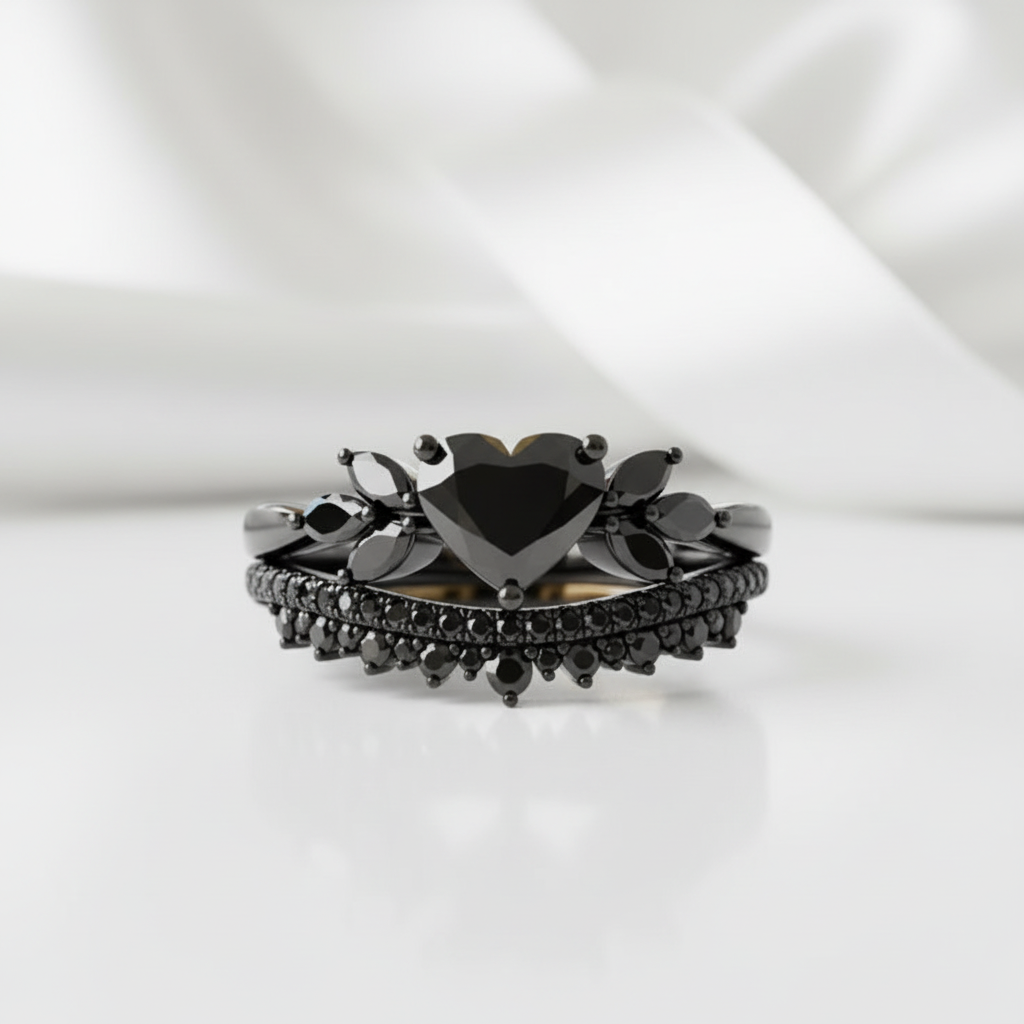 Forever In My Heart- 1.25ct Heart Cut Diamond Option Gothic Promise Ring-Black Diamonds New York