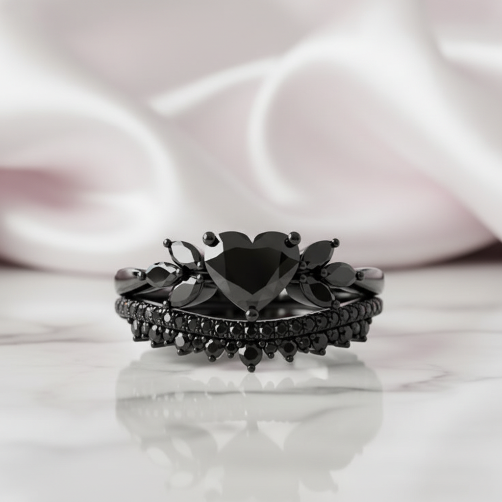 Forever In My Heart- 1.25ct Heart Cut Diamond Option Gothic Promise Ring-Black Diamonds New York