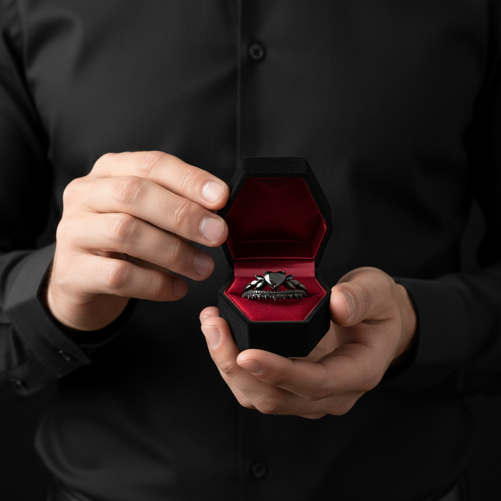 Forever In My Heart- 1.25ct Heart Cut Diamond Option Gothic Promise Ring-Black Diamonds New York