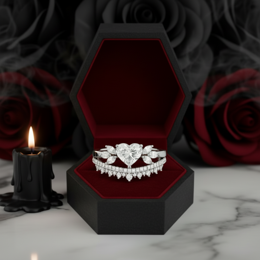 Forever In My Heart- 1.25ct Heart Cut Diamond Option Gothic Promise Ring-Black Diamonds New York