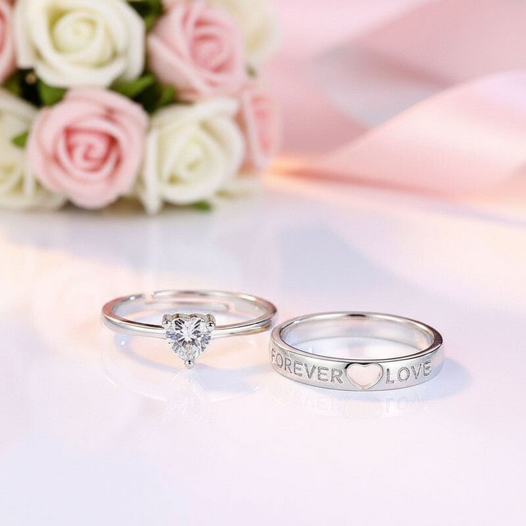 Forever Love Matching Couples Ring Set-Black Diamonds New York