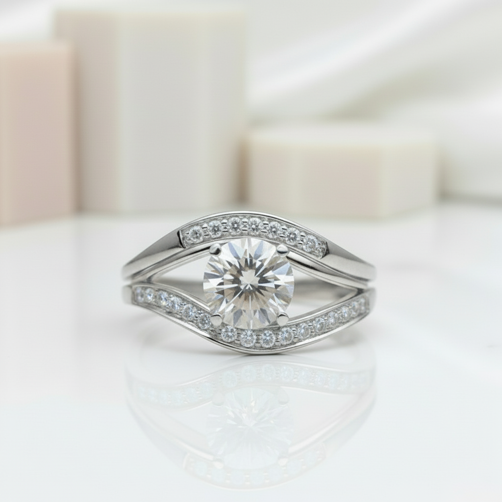 Forever One 18K Round Cut Diamond Engagement Ring-Black Diamonds New York