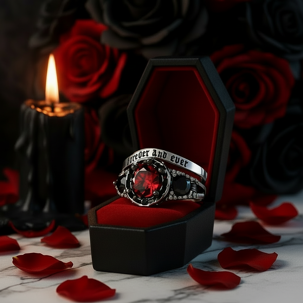 Forever And Ever Wedding Rings- 14k Rose Gold with Skulls-Black Diamonds New York