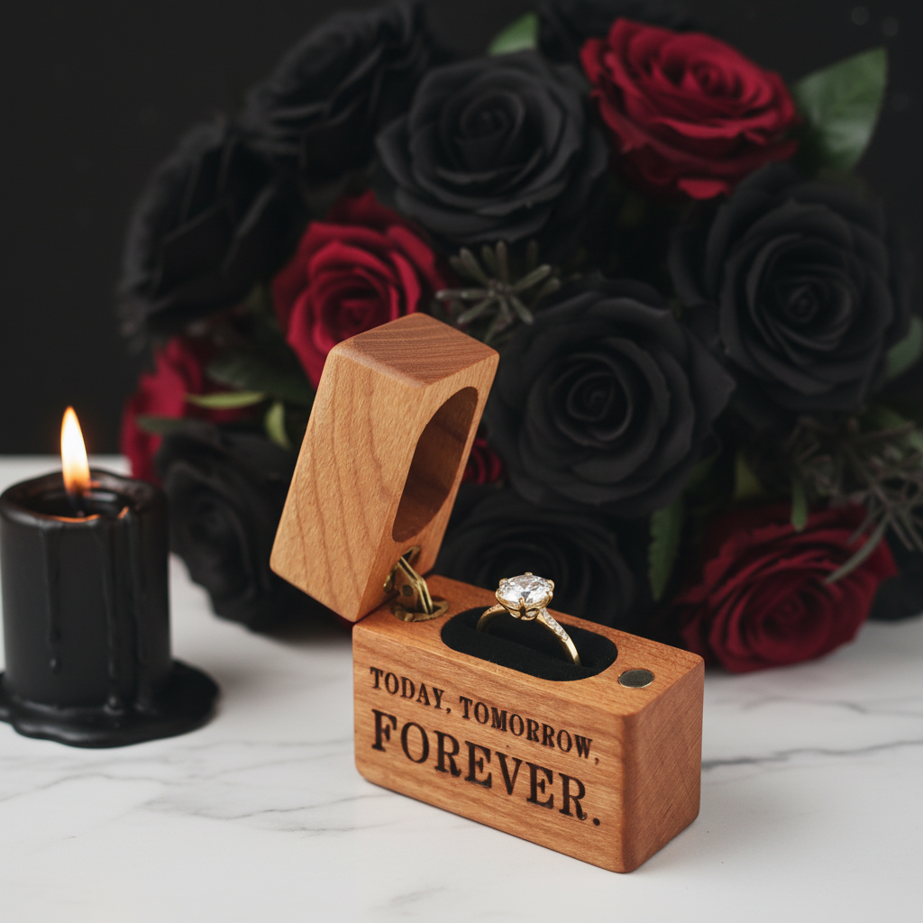 Forever- Mini Wooden Ring Box Single Slot-Black Diamonds New York
