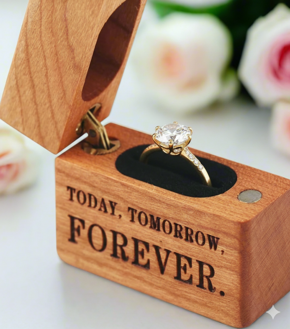 Forever- Mini Wooden Ring Box Single Slot-Black Diamonds New York