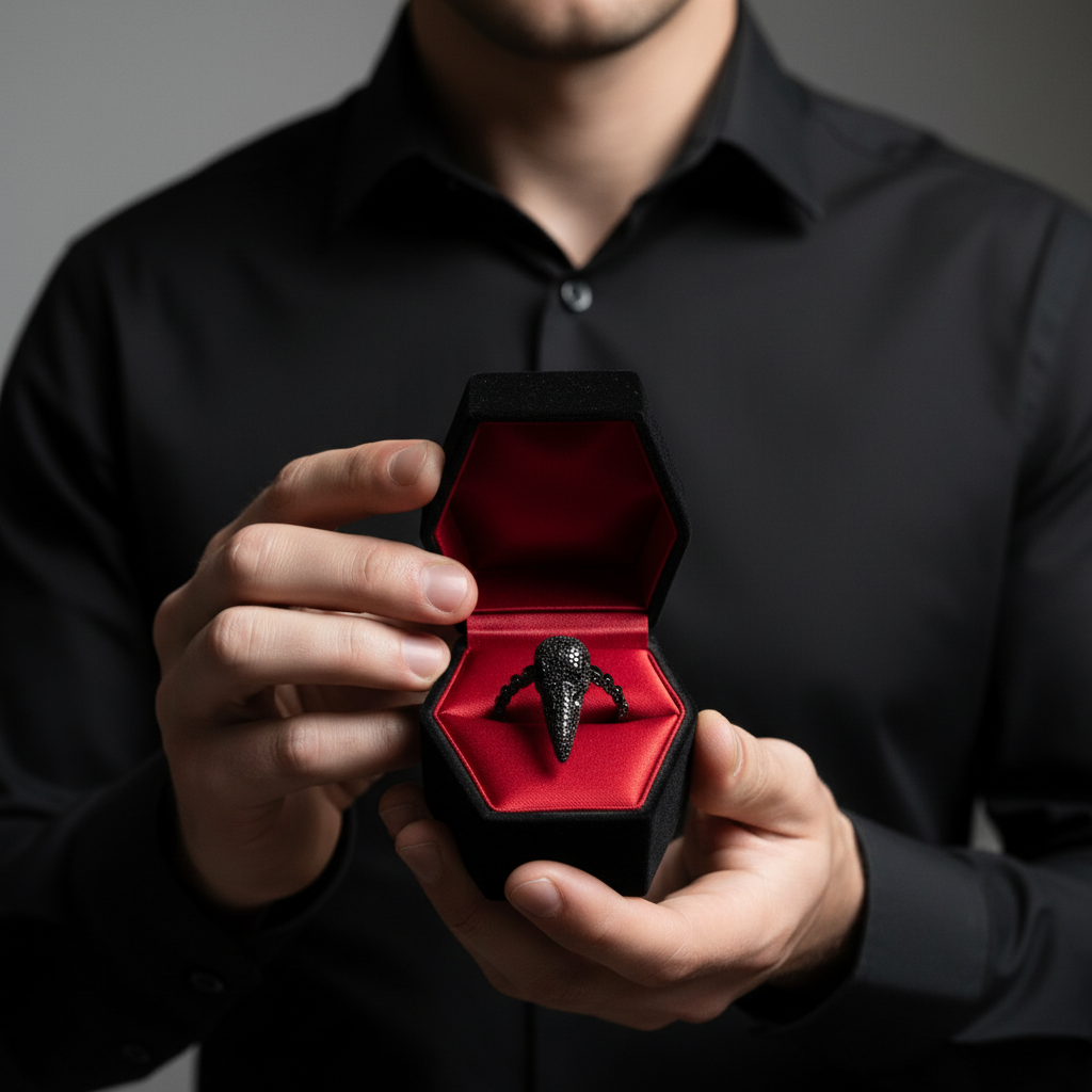 Forevermore- Paved Diamond Raven Skull Engagement Ring-Black Diamonds New York