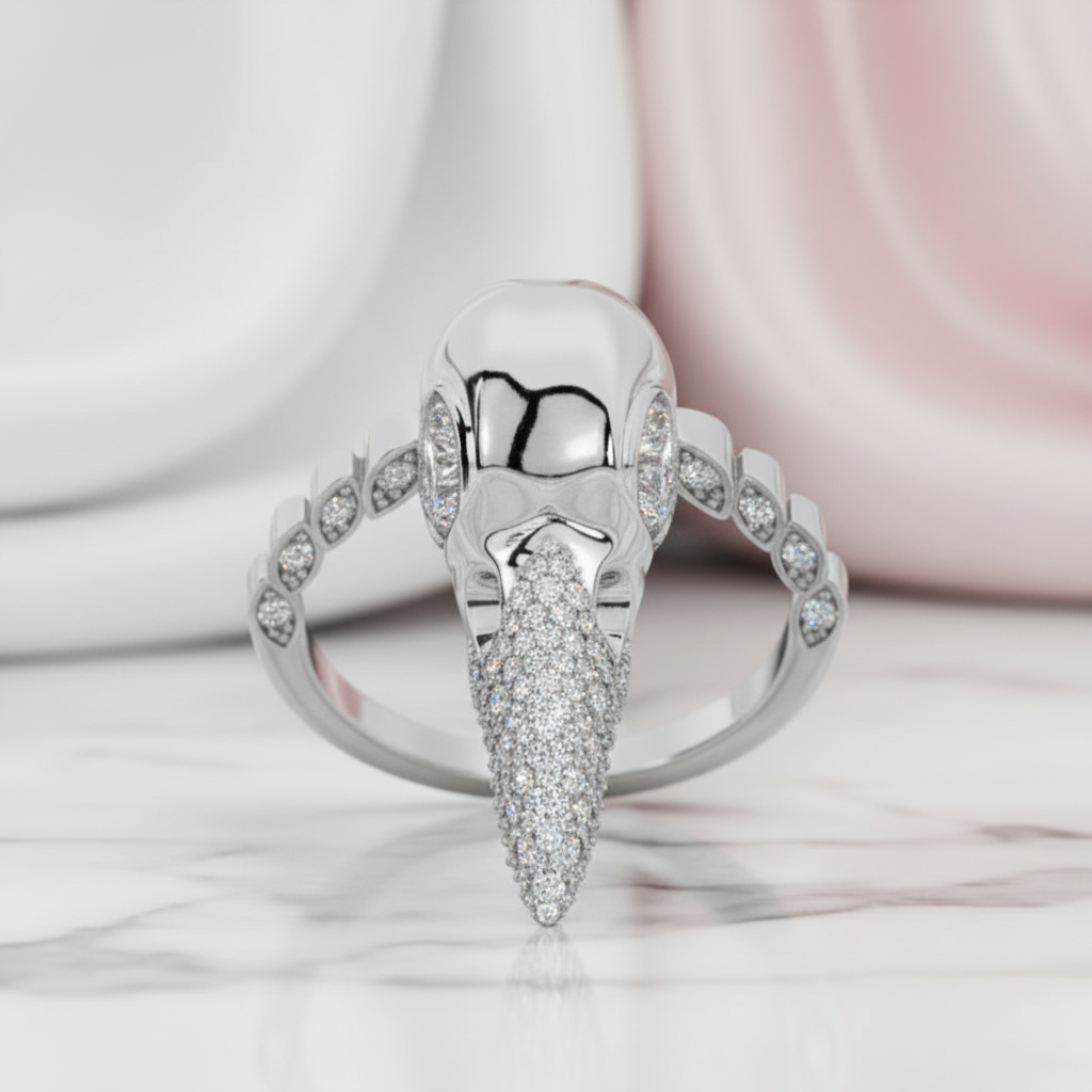 Forevermore- Paved Diamond Option Raven Skull Engagement Ring-Black Diamonds New York