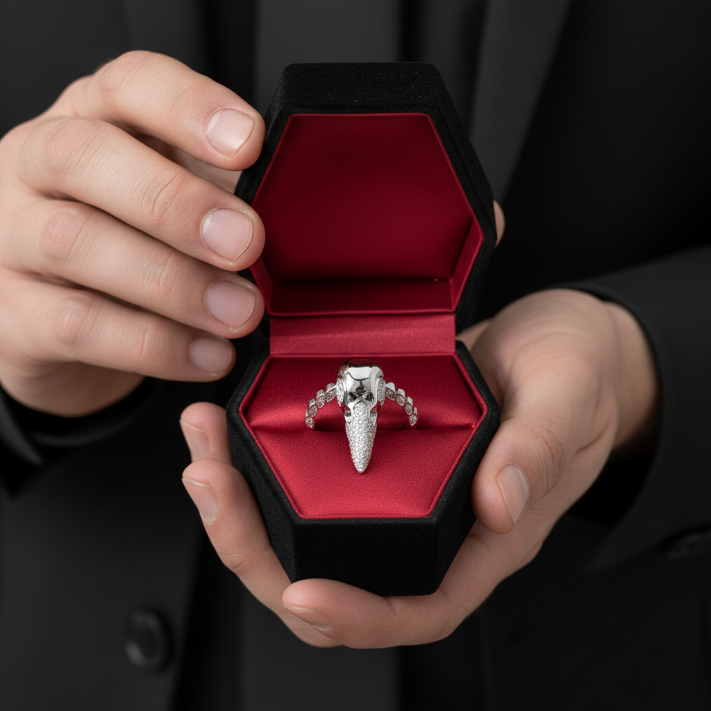 Forevermore- Paved Diamond Option Raven Skull Engagement Ring-Black Diamonds New York